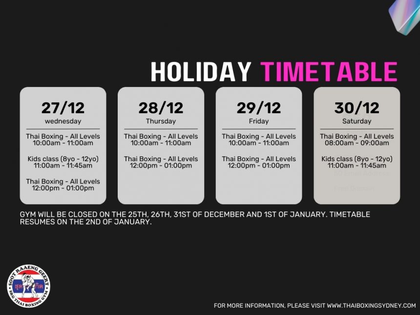XMAS AND NEW YEAR YEAR TIMETABLE