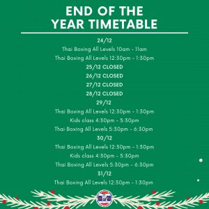 End of the year timetable