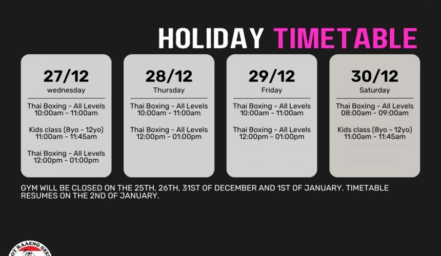 XMAS AND NEW YEAR YEAR TIMETABLE