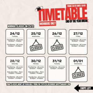 End of the year timetable